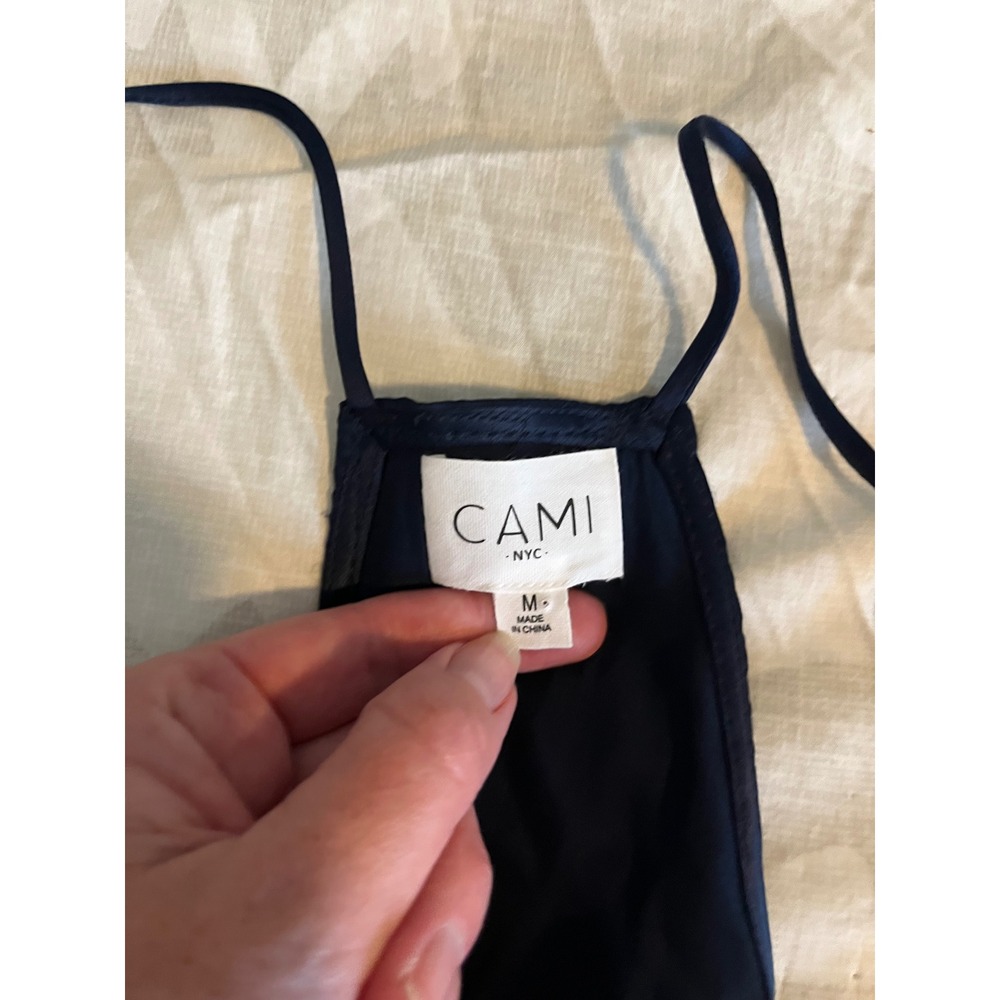 CAMI NYC Navy Blue 100% Silk Lace Trim Racerback Camisole Tank Top Medium - Picture 5 of 10